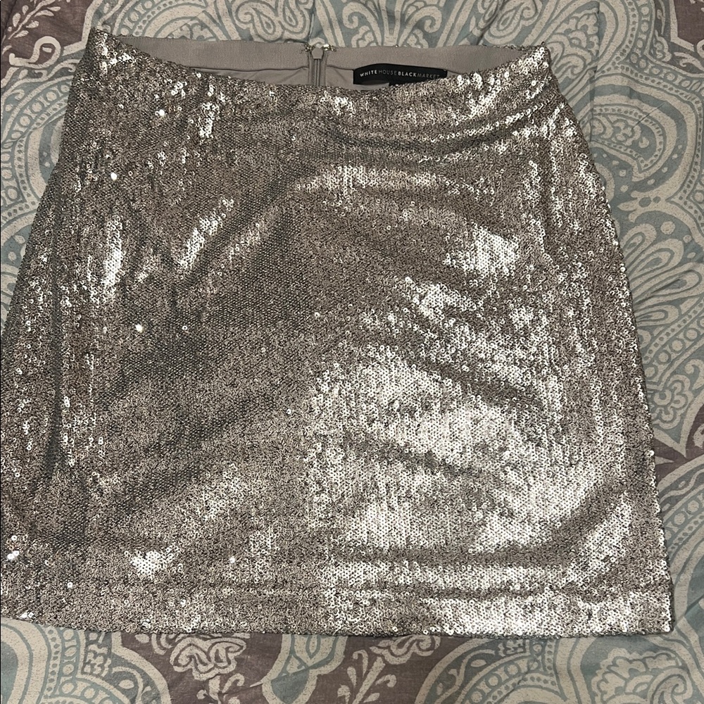 White House Black Market sequence Silver Mini Skirt
